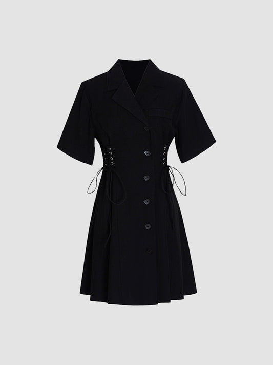 Suit Bow Tied Waist Black Dress