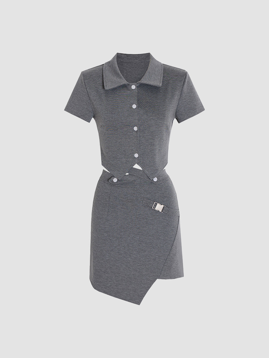 Grey Polo Neck Top&Skirt Set