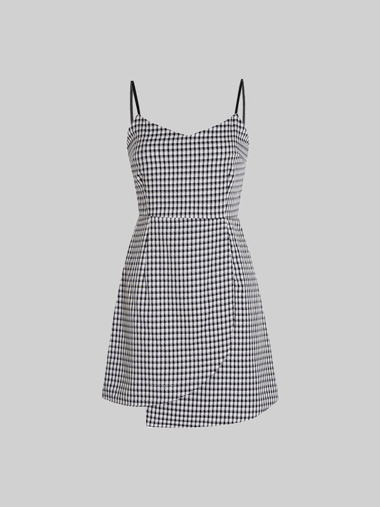 Irregular Plaid Halter Dress