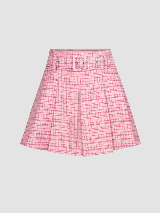 Pink Sequin Pleated Skirt