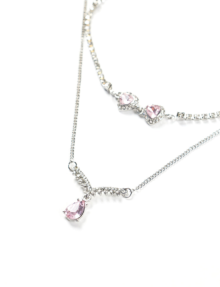 Crystal Heart Double Layer Necklace