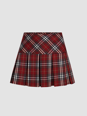 Red Plaid Pleated Skirt