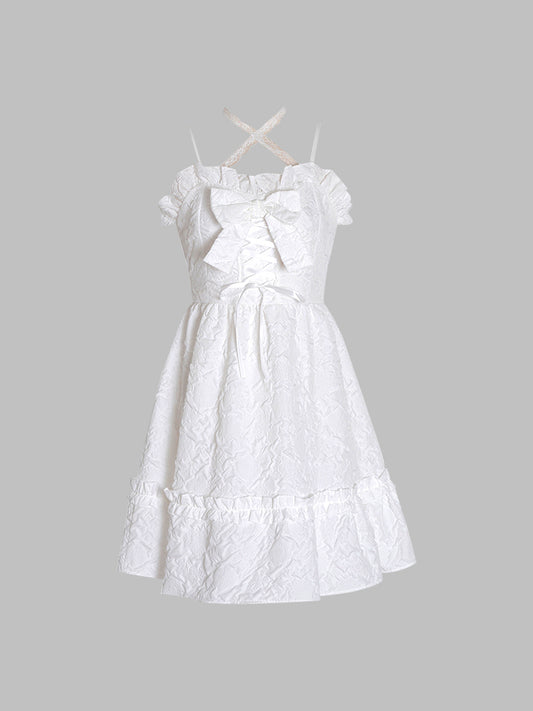 White Short Bow Fairy Dress