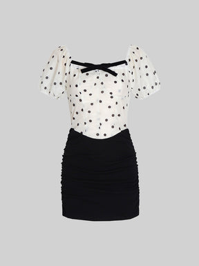 Black And White Polka Dot Knitted Patchwork Dress