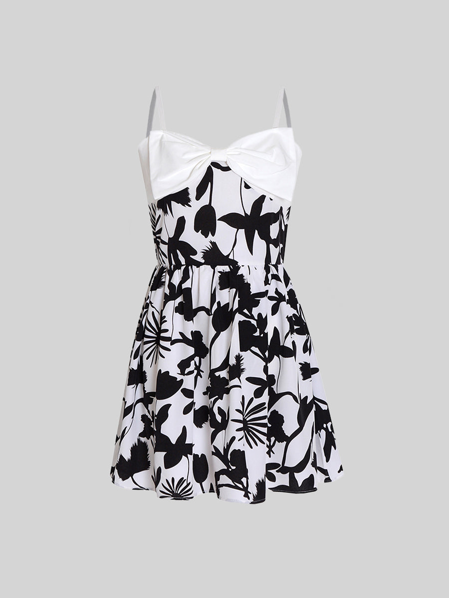 Bow Black And White Halter Dress