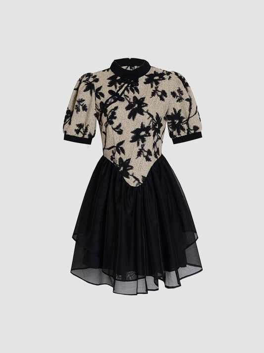 New Jacquard Patchwork Chiffon Cheongsam Dress