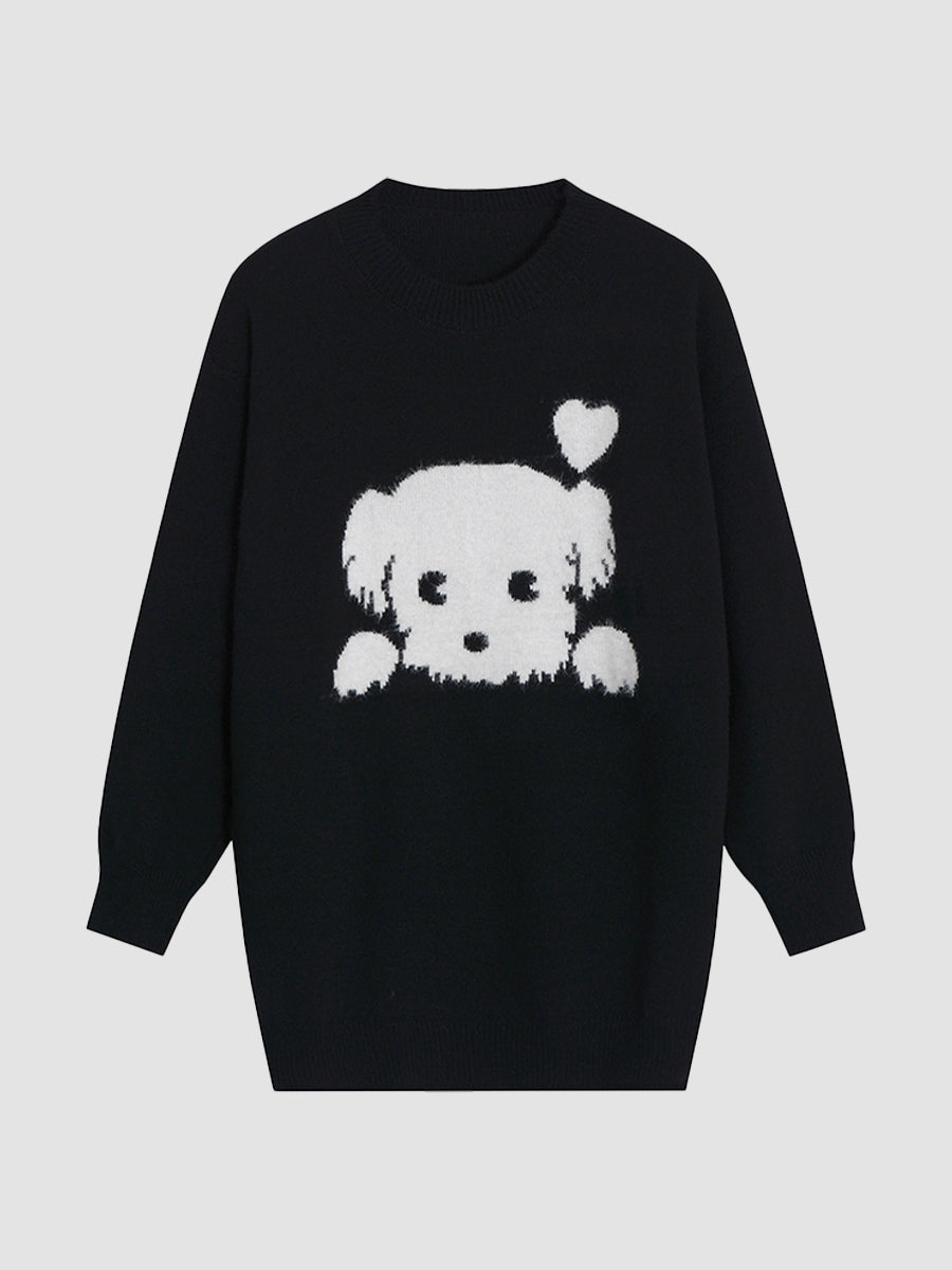 Puppy Pattern Knit Sweater
