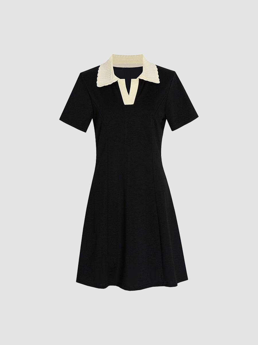 Polo Solid Color Patchwork Dress