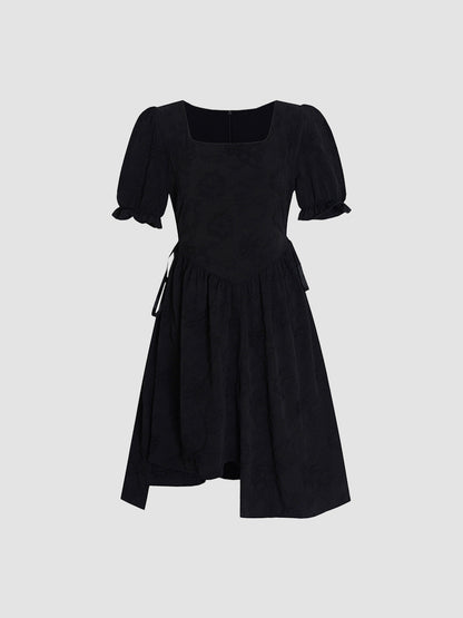 Black Jacquard Square Neck Dress