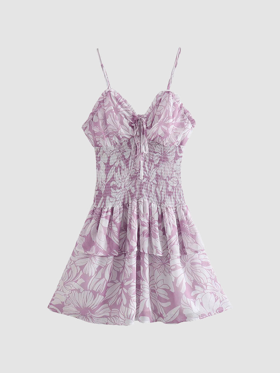 Retro Print Hollow Backless Halter Dress
