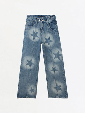 Star Print Straight Jeans