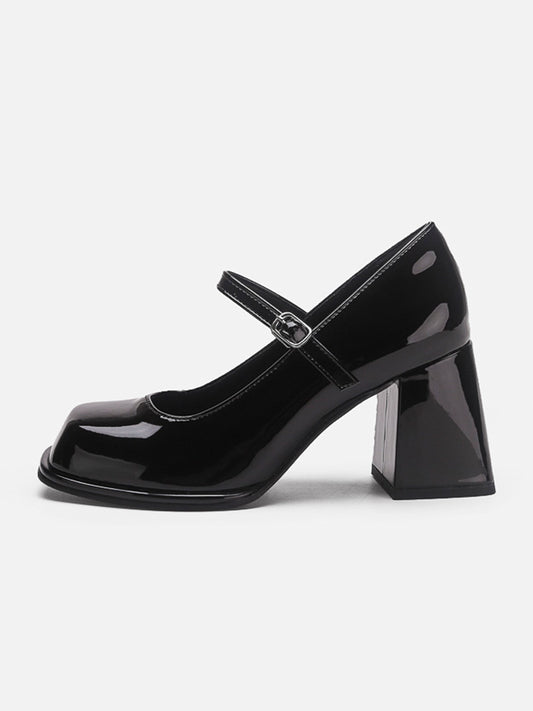 Solid Color Ankle Strap Chunky Heeled Platform Pumps