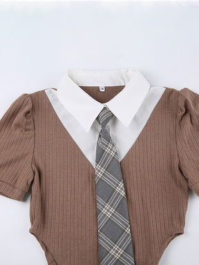 Fake Two-piece Onesie Top with Tie