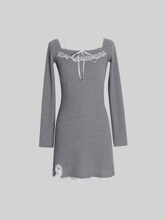 Grey Knitted Lace Dress
