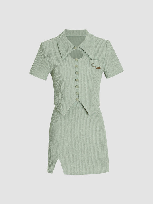 Kpop Knitted Short-sleeved Top&Skirt Set