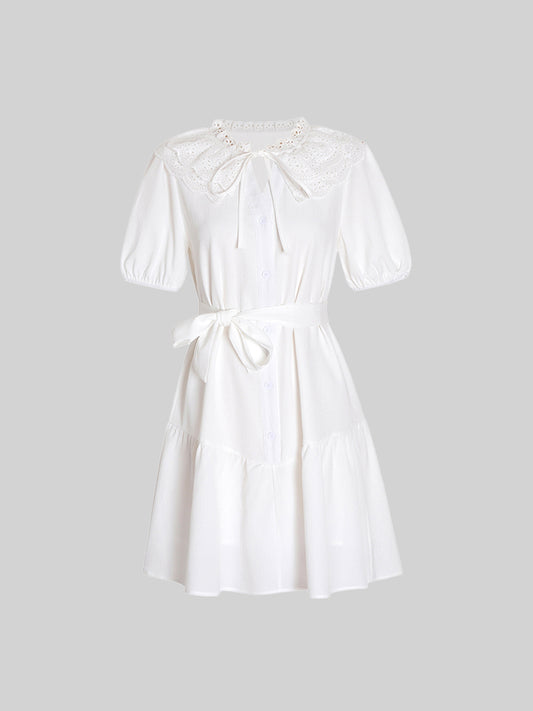 Palace Lace Collar Button White Dress