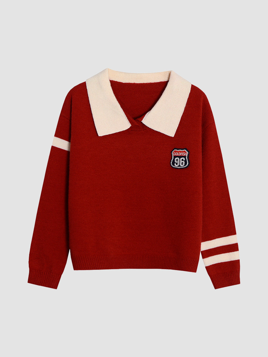 Badge Knitted Sweater Top