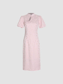 Women's Pink Jacquard Chinese Cheongsam Midi Evening Dress