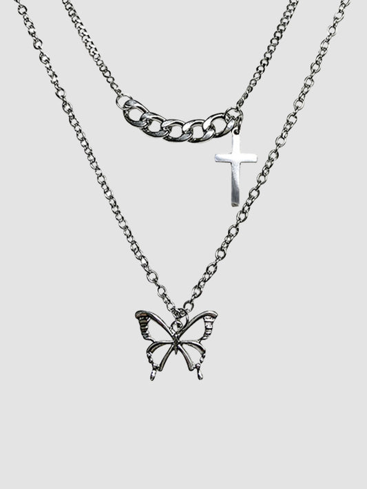 Double Cross Butterfly Necklace