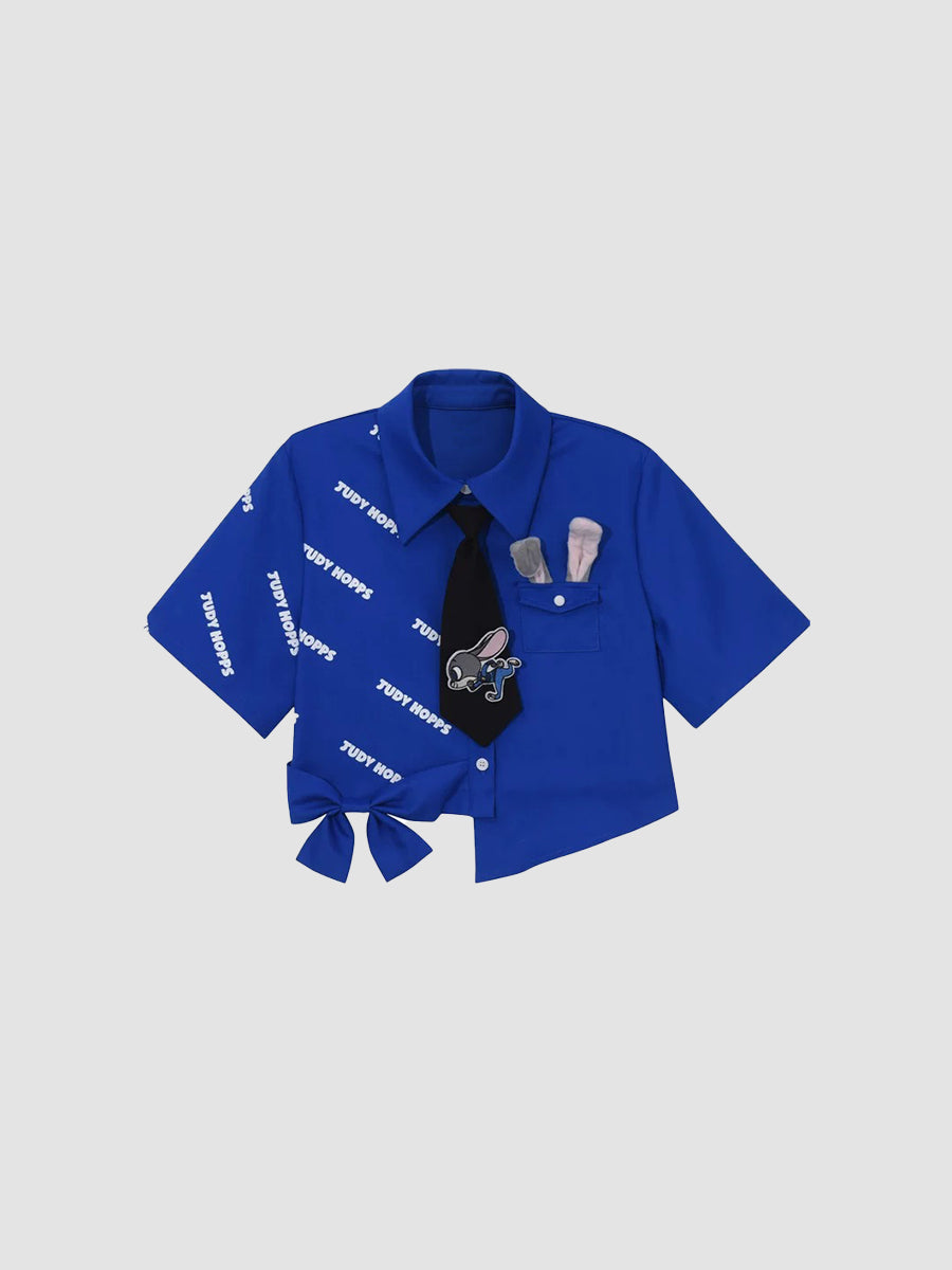 Klein Blue Shirt Top with Tie