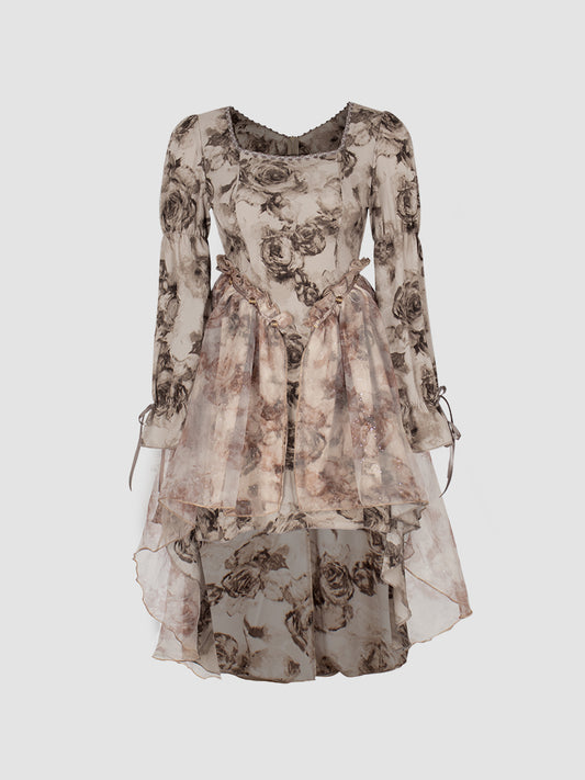 Fireworks Rose Splicing Dress