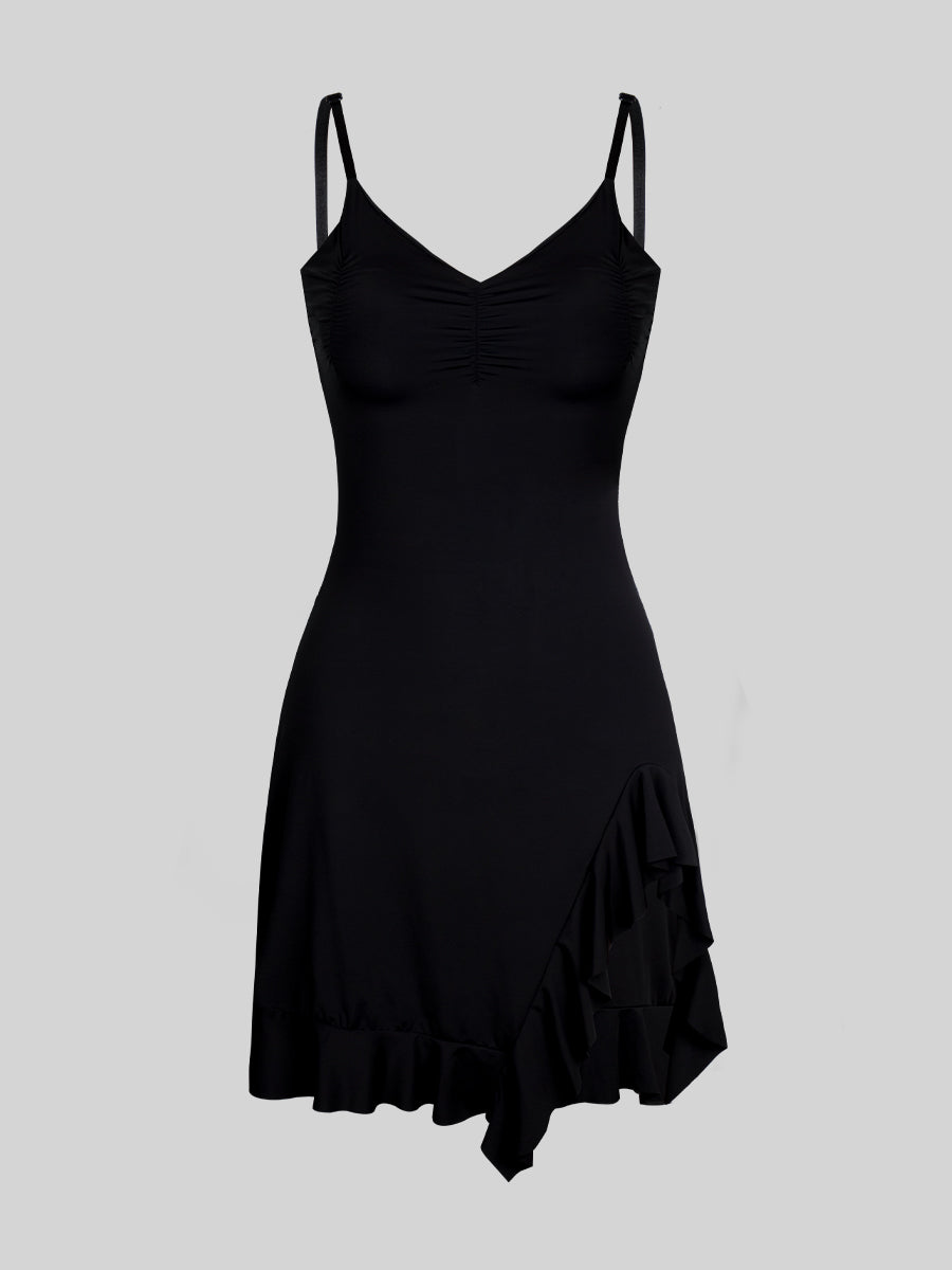 Black Hem Split Silky Dress