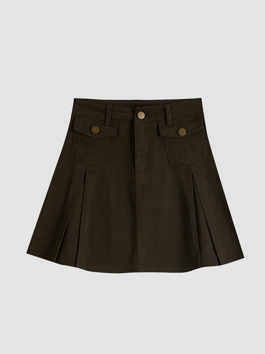 Solid Color Denim Skirt
