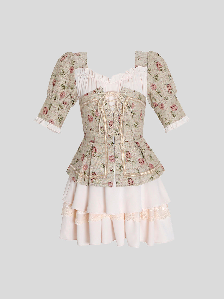 French Vintage Court Printed Dress