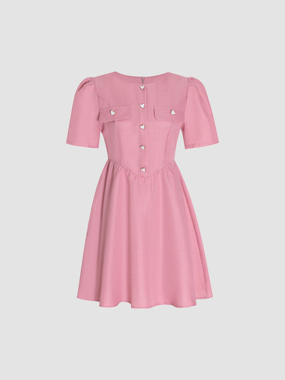 Love Button Pink Woven Dress