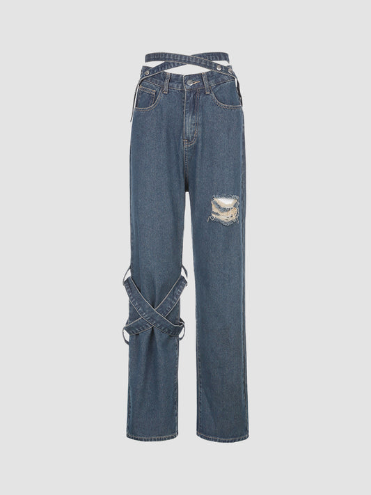High Street Strap-On Jeans Pants