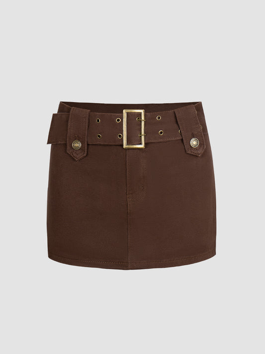 Brown Denim Skirt with Belt