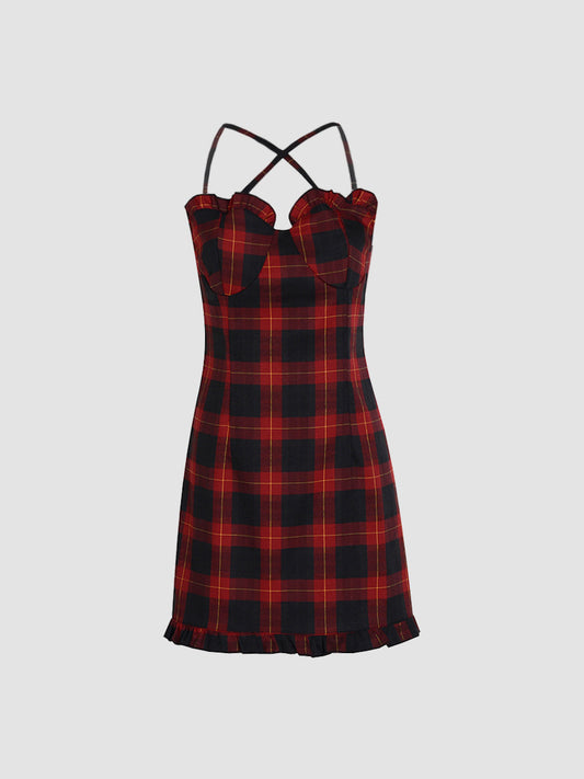 Red Plaid Halter Dress