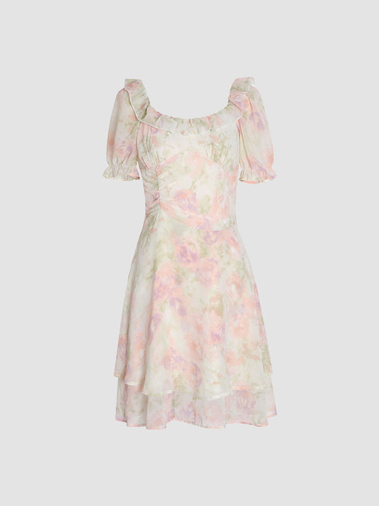 Summer Irregular Floral Chiffon Dress