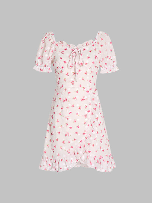 Summer Gentle Floral Bubble Sleeves Dress