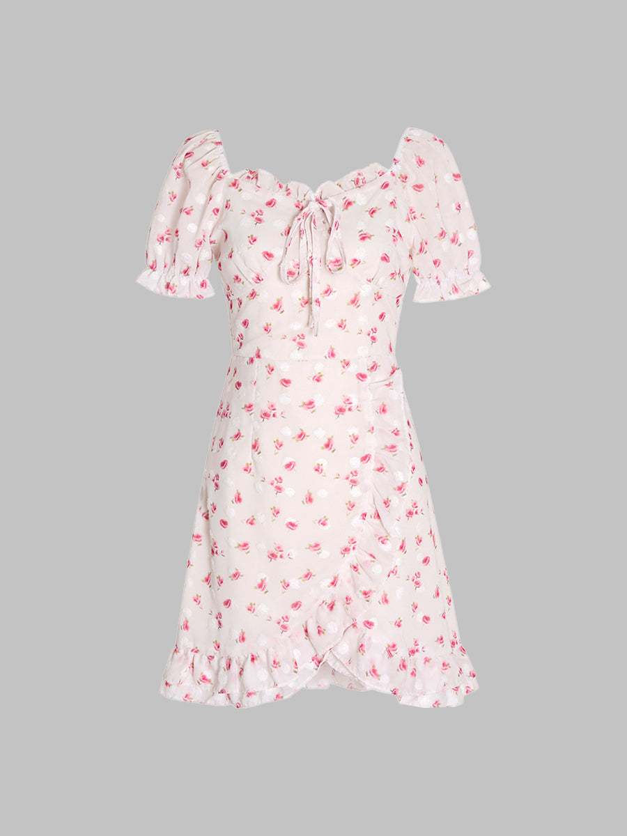 Summer Gentle Floral Bubble Sleeves Dress
