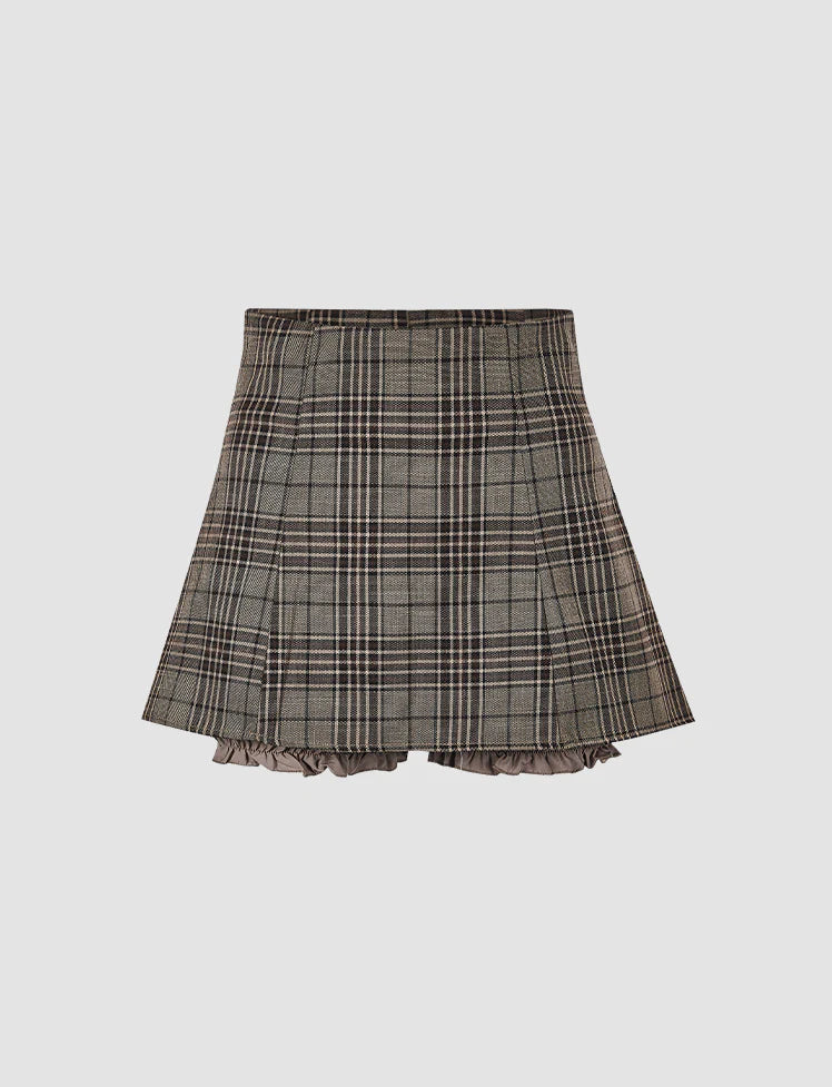 Plaid Preppy Ruffle Skirt