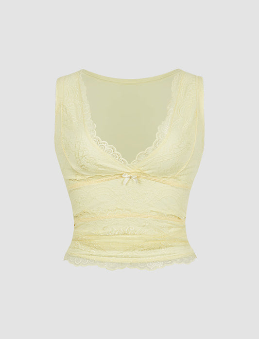 V Neck Lace Paneled Tank Top