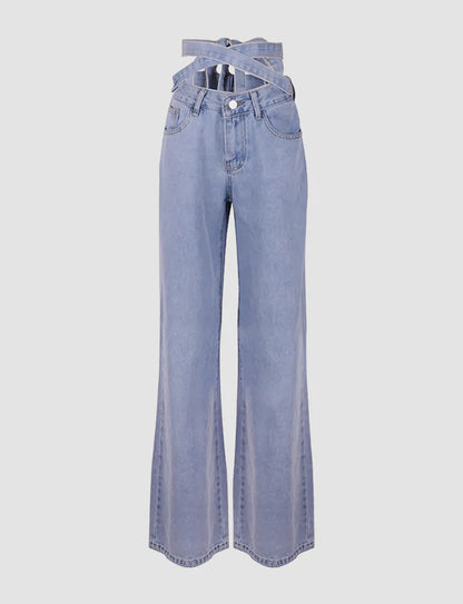 Blue Loose Jeans with Belt