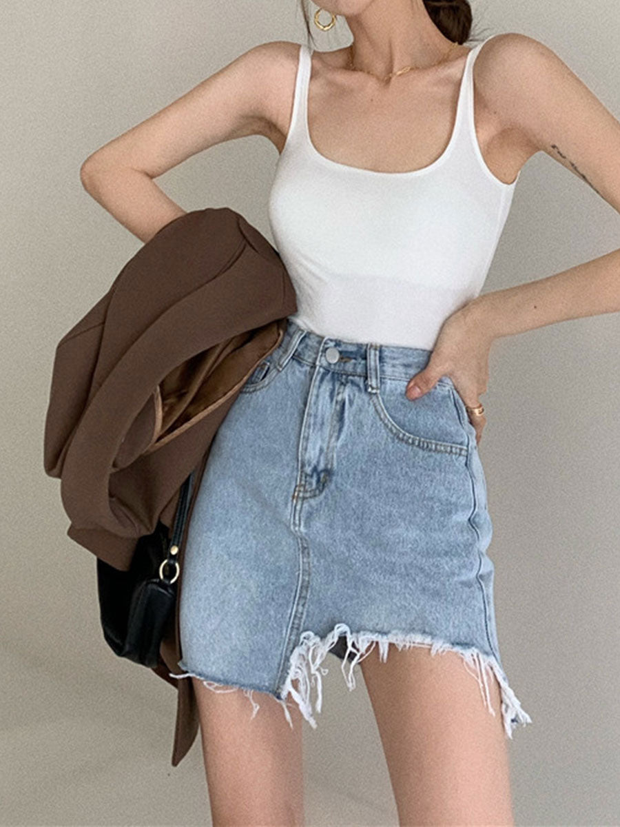 Denim Slim Fit Irregular Skirt