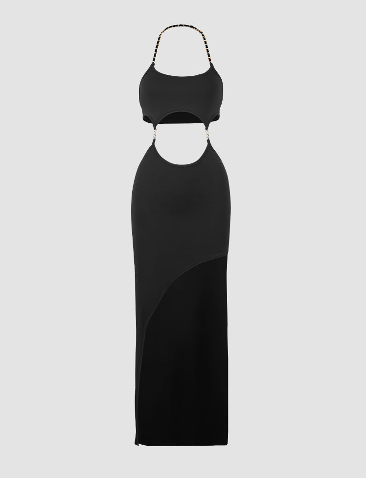 Chain Halter Irregular Cutout Dress