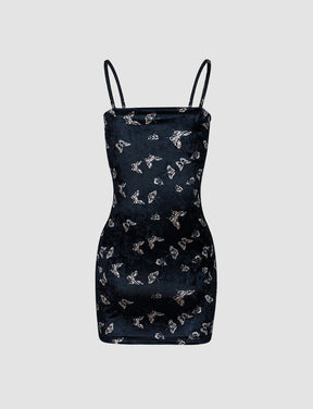 Black Butterfly Velvet Suspender Dress