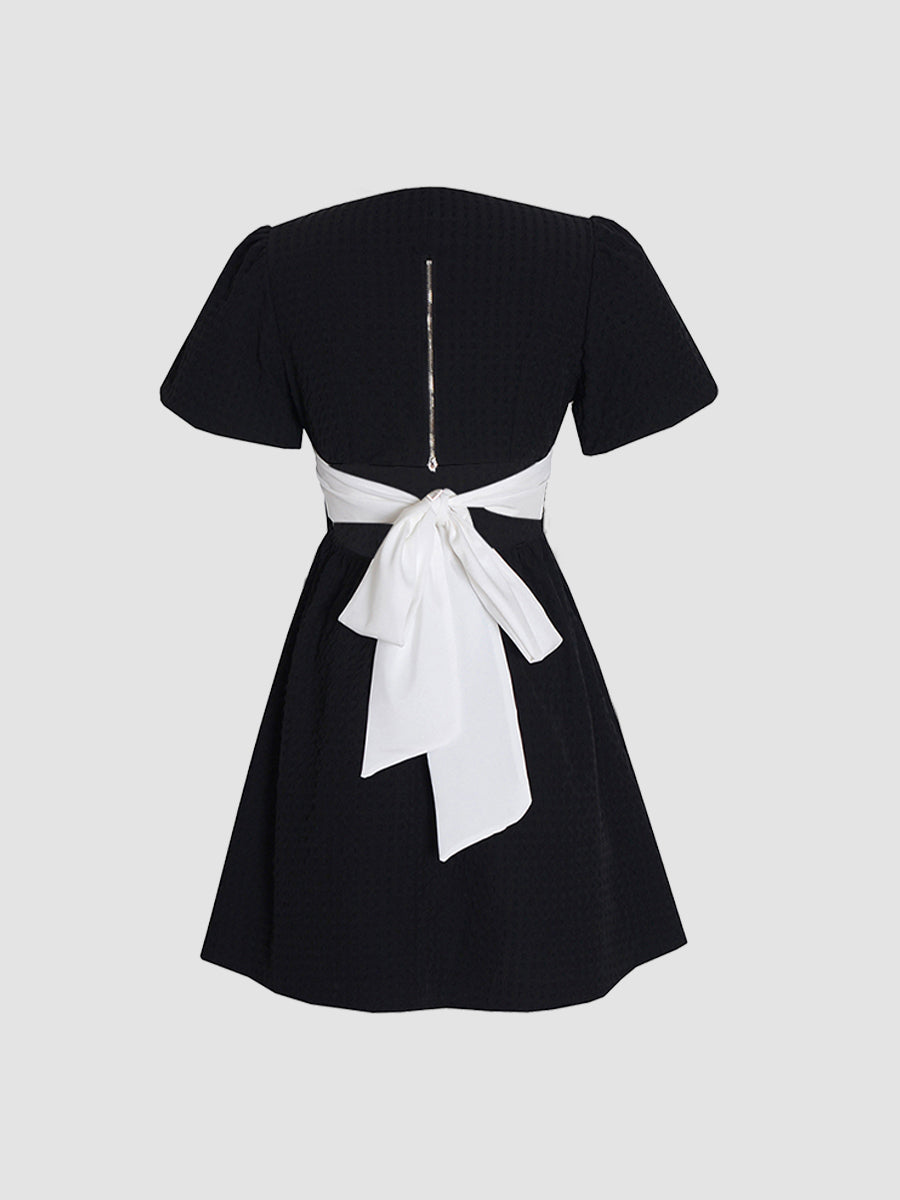 Summer Black And White Bow Dress