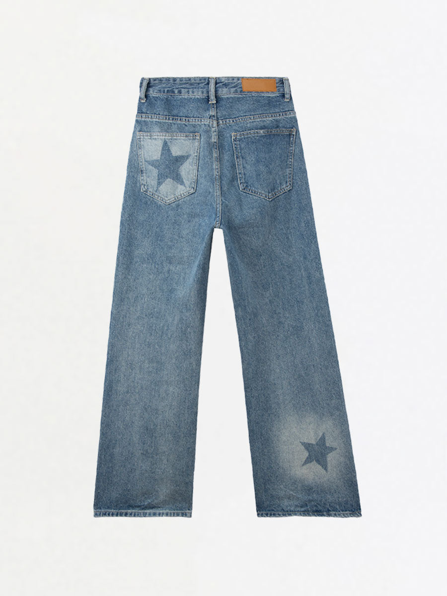 Star Print Straight Jeans