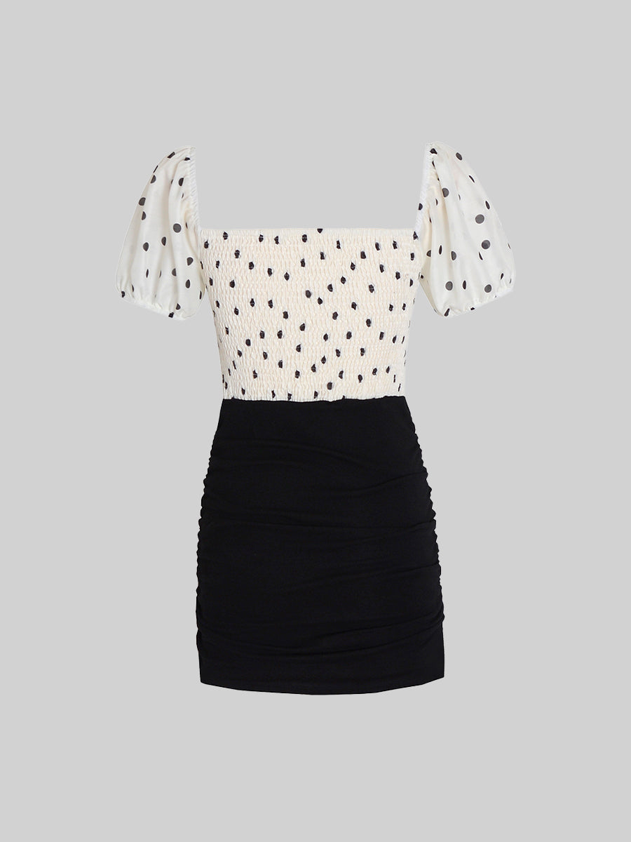 Black And White Polka Dot Knitted Patchwork Dress