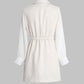 White Knitted Long Sleeve Dress with Belt