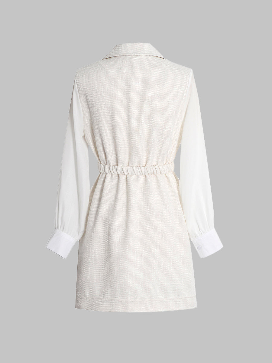 White Knitted Long Sleeve Dress with Belt