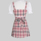 College Overlay Checkered Vest&Shirt&Skirt Three Pieces Set