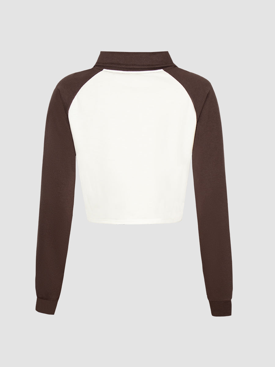 Polo Collar Printed Sweatshirt Top