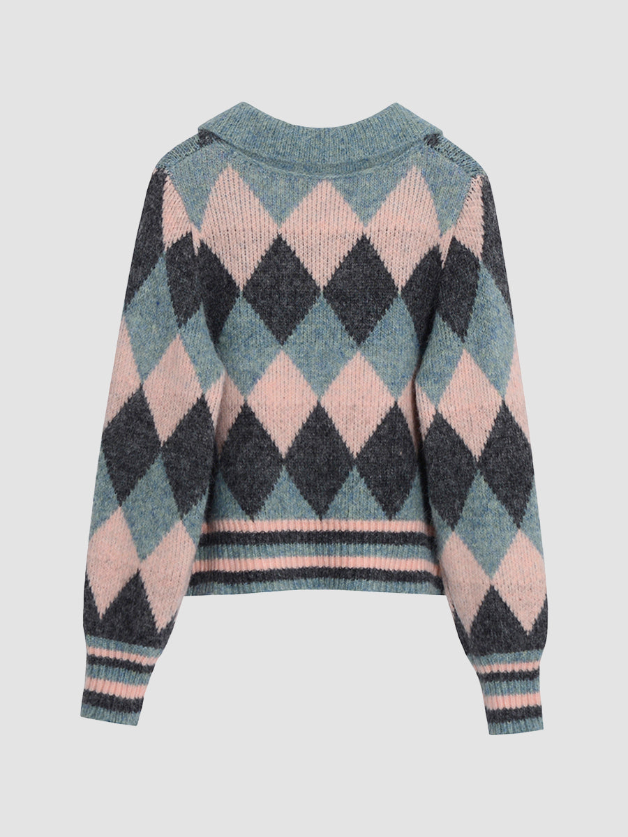 Diamond Plaid Knit Sweater Top