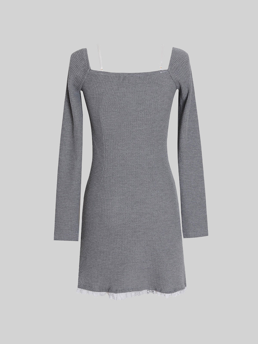 Grey Knitted Lace Dress
